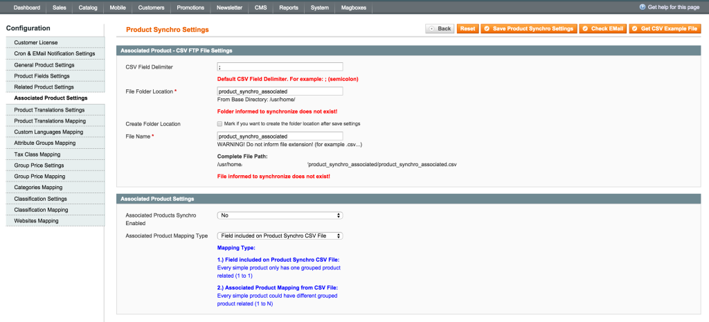 Magboxes Product Synchro Associated Product Settings