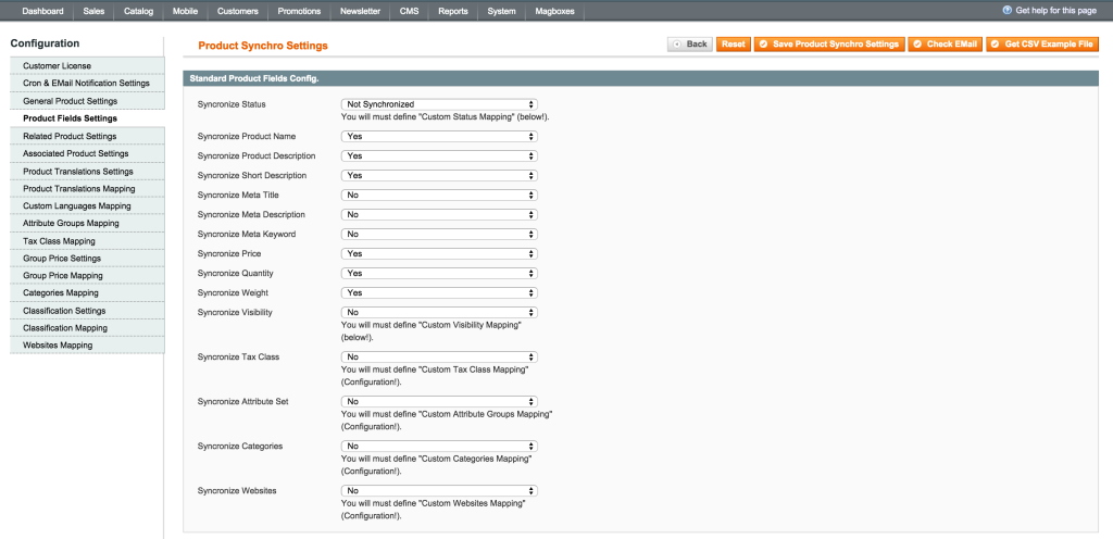 Magboxes Product Synchro Fields Product Settings