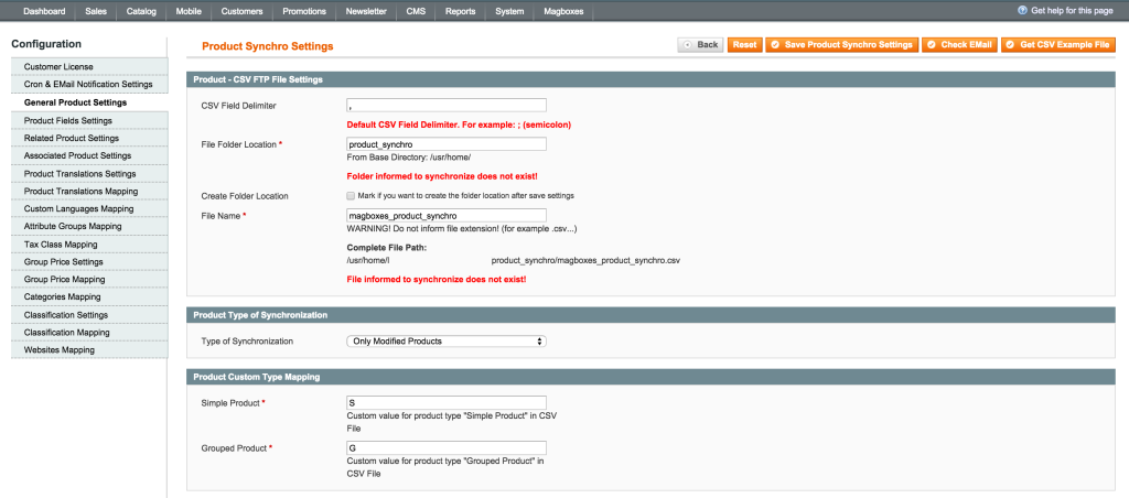 Magboxes Product Synchro General Product Settings