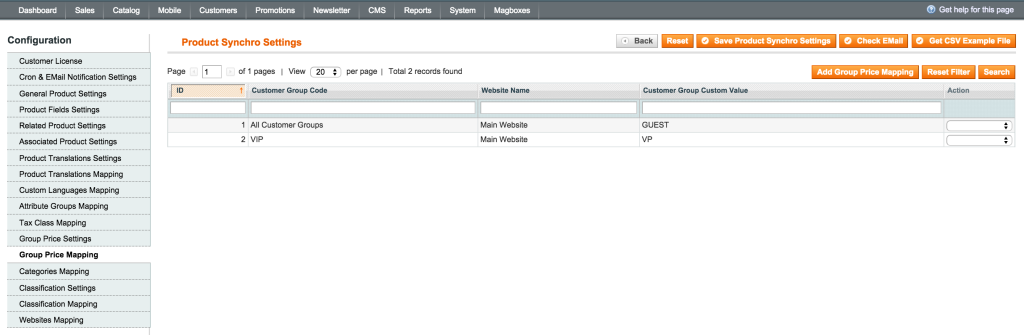 Magboxes Product Synchro Product Group Price Mapping