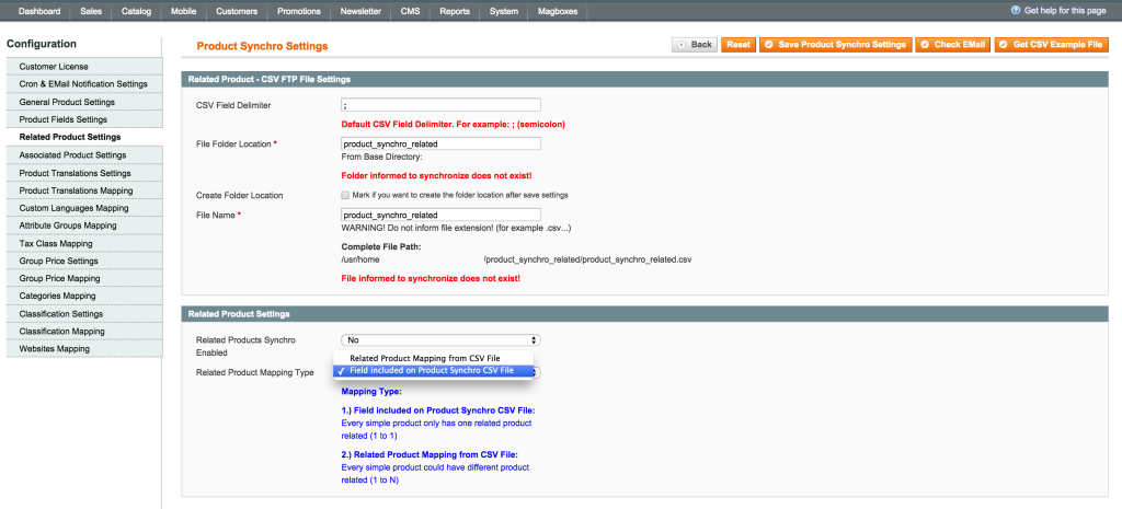 Magboxes Product Synchro Related Product Settings