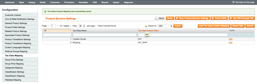 Magboxes Product Synchro Product Tax Vat Mapping