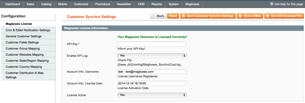 Magboxes Customer Synchro Configuration