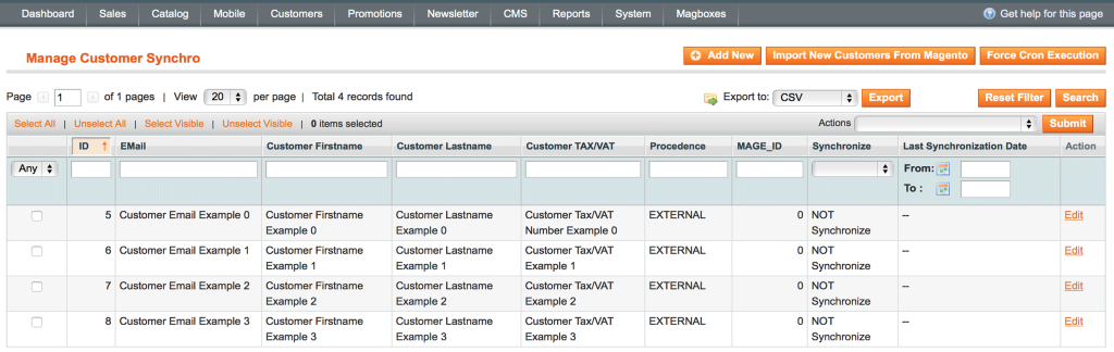 Magboxes Customer Synchronization - Grid